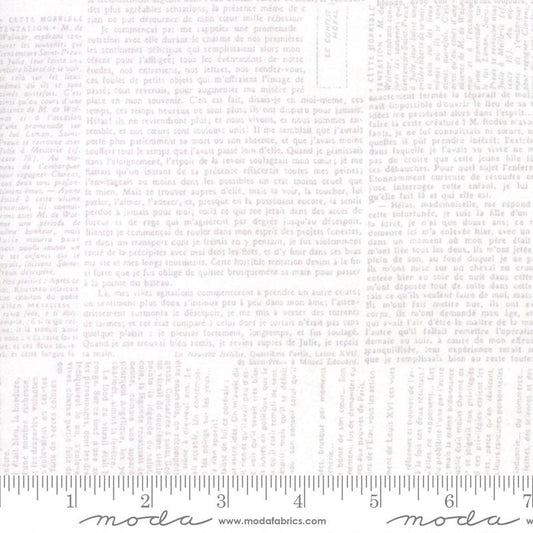 REMNANT 2 Yards 13" of 108" Compositions White Gray Newsprint Wide Quilt Back Fabric, Moda 11132 12, Modern Quilt Background Fabric