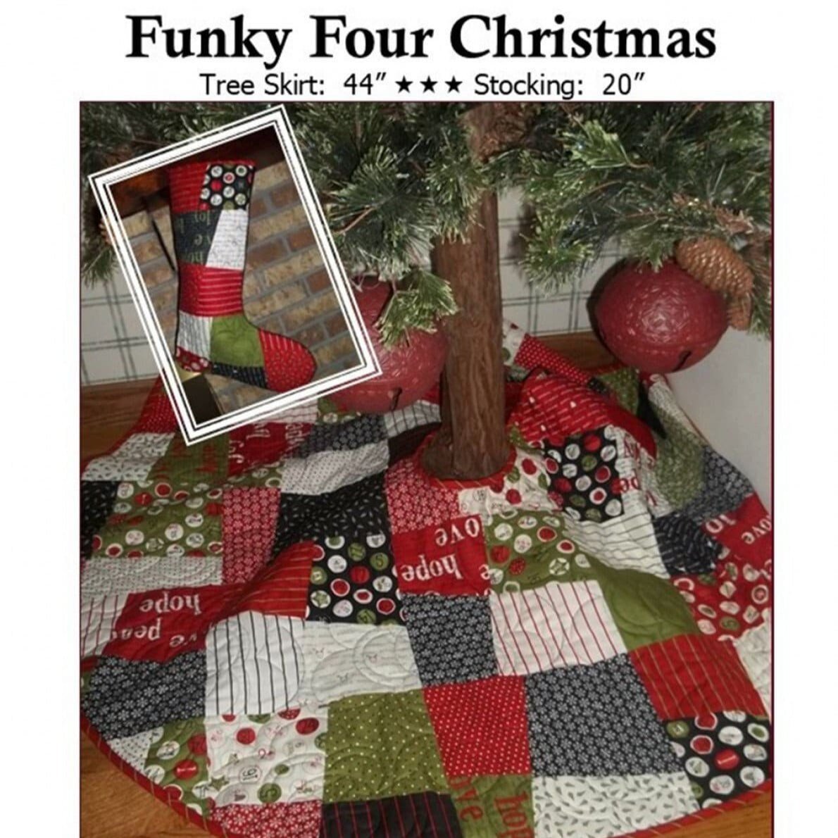 Funky Four Christmas Tree Skirt Quilt Pattern, Creek Side Stitches CSS165, Layer Cake Friendly, Quilted Christmas Xmas Tree Skirt Stocking