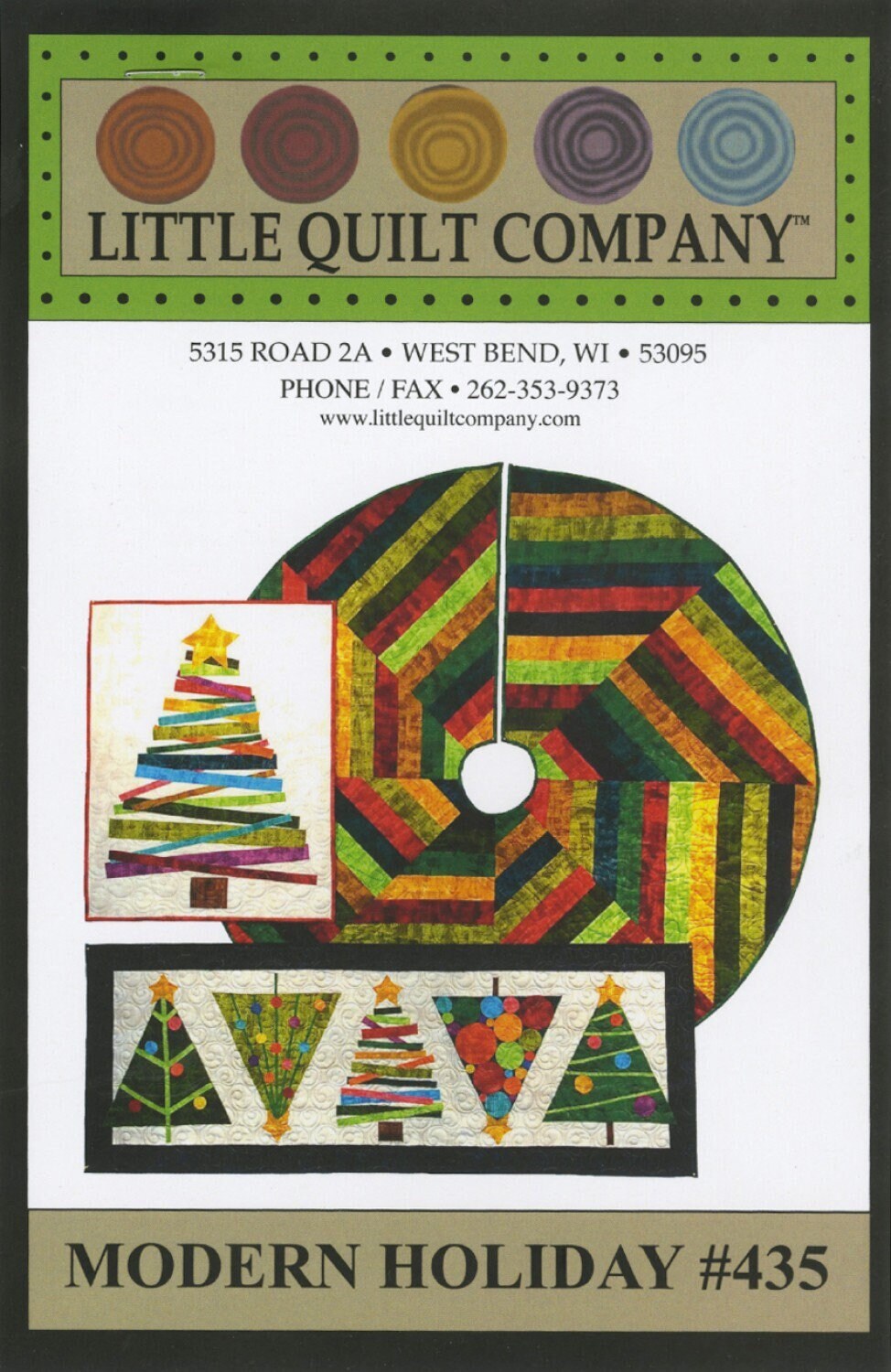 Modern Holiday Tree Skirt Quilt Pattern, Little Quilt Company LCQ435, Christmas Xmas Tree Skirt Runner Wall Hanging, Quilted Xmas Decor