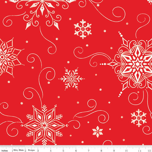 REMNANT 1 Yard 3" of 108" Snowed In - White Snowflakes on Red Wide Quilt Back Fabric, Riley Blake WB10819 Red