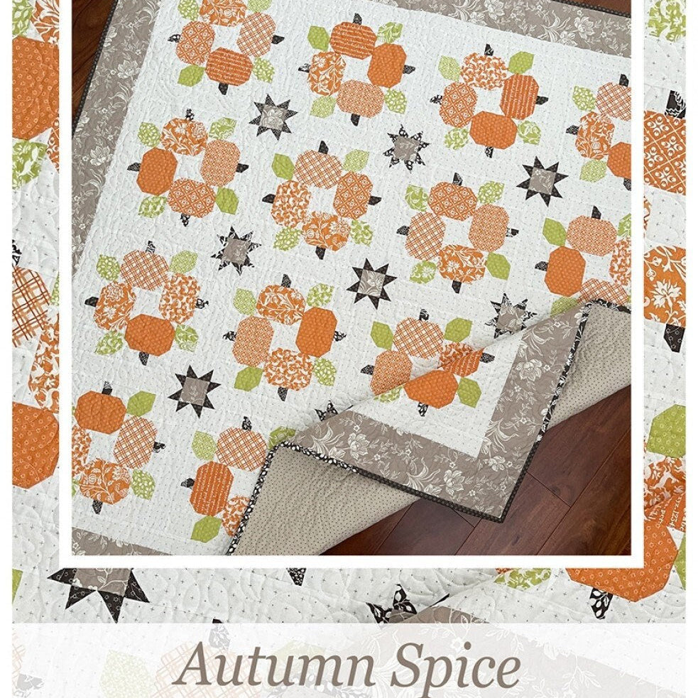Autumn Spice Quilt Pattern, The Pattern Basket TPB2103, Fat Eighths Quarter FQ F8 Friendly Autumn Fall Pumpkin Circles Lap Quilt Pattern