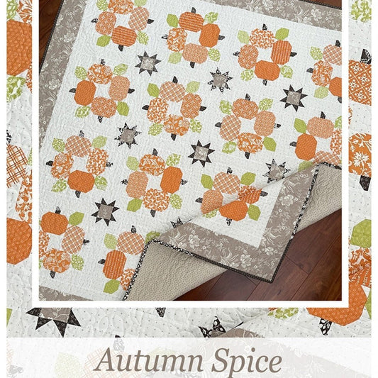 Autumn Spice Quilt Pattern, The Pattern Basket TPB2103, Fat Eighths Quarter FQ F8 Friendly Autumn Fall Pumpkin Circles Lap Quilt Pattern