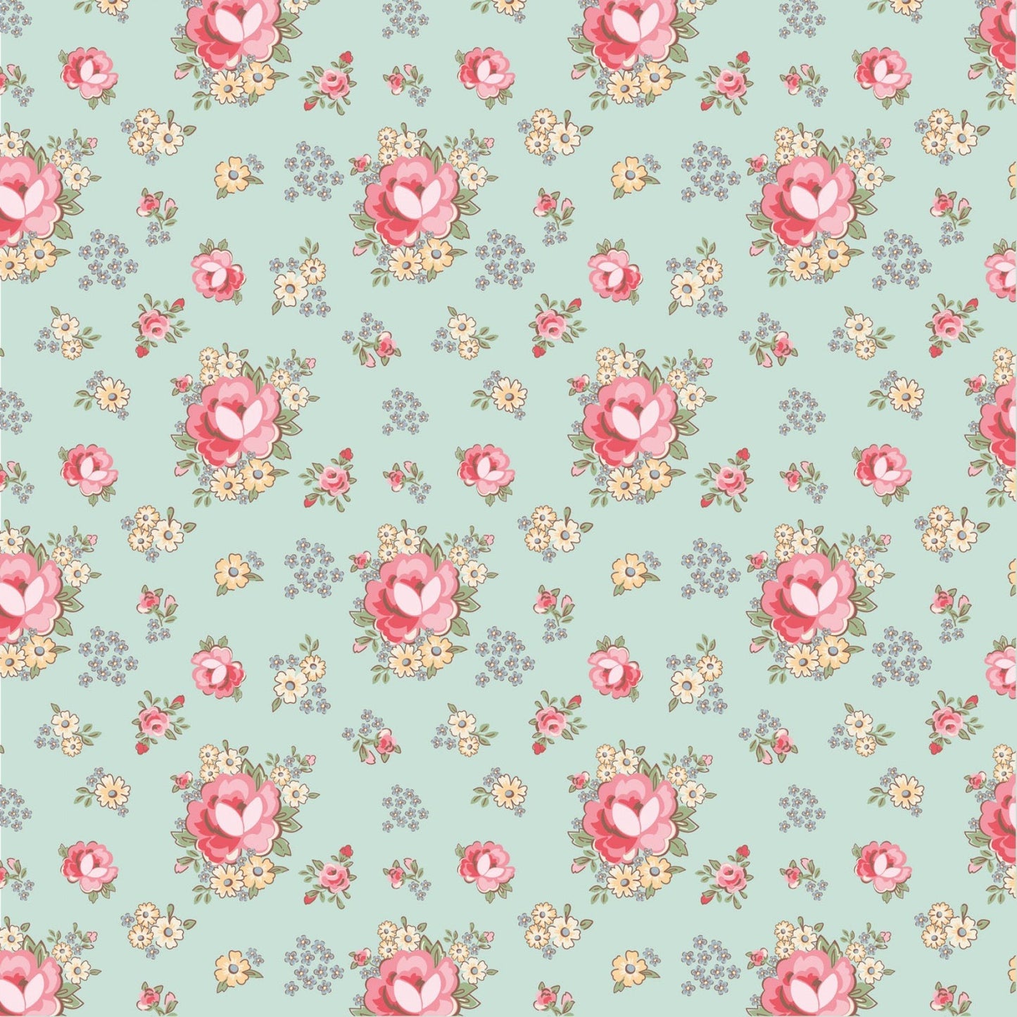 Dots and Posies - Primroses Blue Small Floral Fabric, Poppie Cotton POCDP20411, Cotton Quilt Fabric, By the Yard