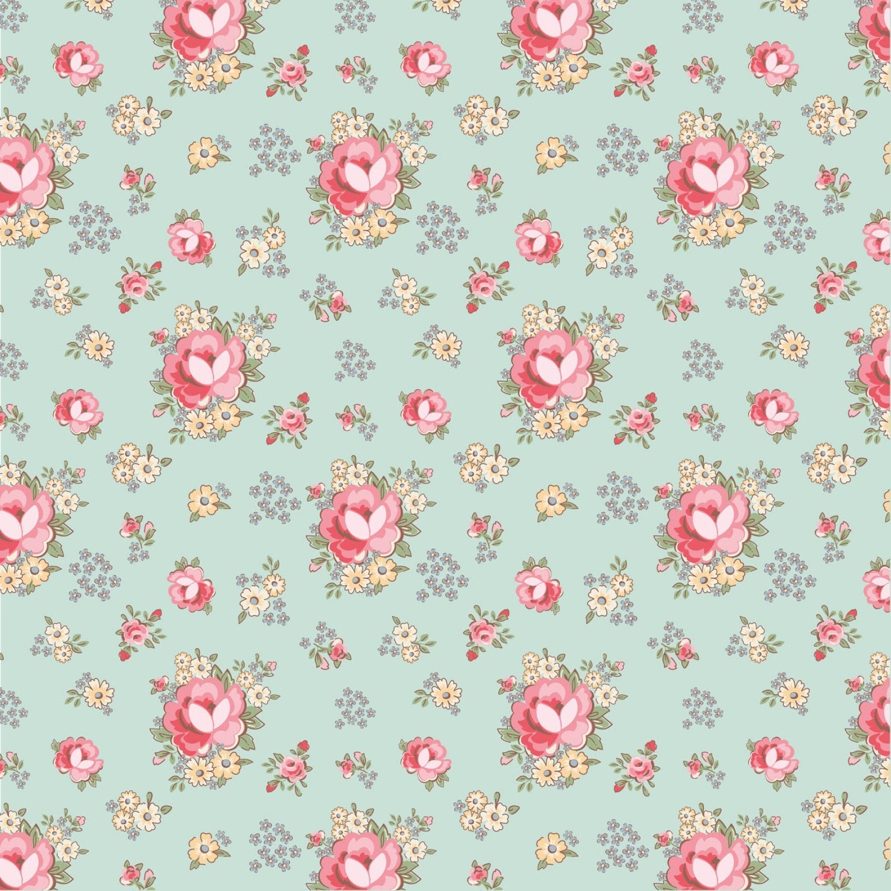 Dots and Posies - Primroses Blue Small Floral Fabric, Poppie Cotton POCDP20411, Cotton Quilt Fabric, By the Yard