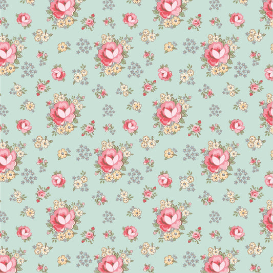 Dots and Posies - Primroses Blue Small Floral Fabric, Poppie Cotton POCDP20411, Cotton Quilt Fabric, By the Yard