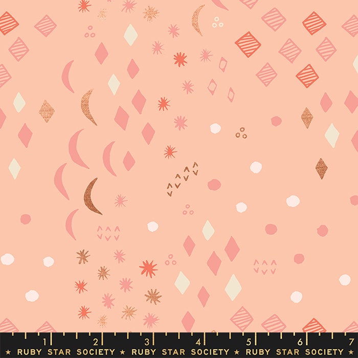 REMNANT 1 Yard 15" of First Light - Peach Blossom Moonrise Metallic Fabric, Moda RS5051 13M, Contemporary Quilt Fabric
