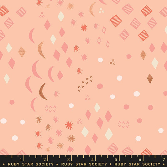 REMNANT 1 Yard 15" of First Light - Peach Blossom Moonrise Metallic Fabric, Moda RS5051 13M, Contemporary Quilt Fabric