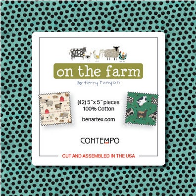 On the Farm 5" Squares OOP, Benartex ONFR5PK, 5" Precut Whimsical Farm Animals Fabric Squares, Terry Runyan
