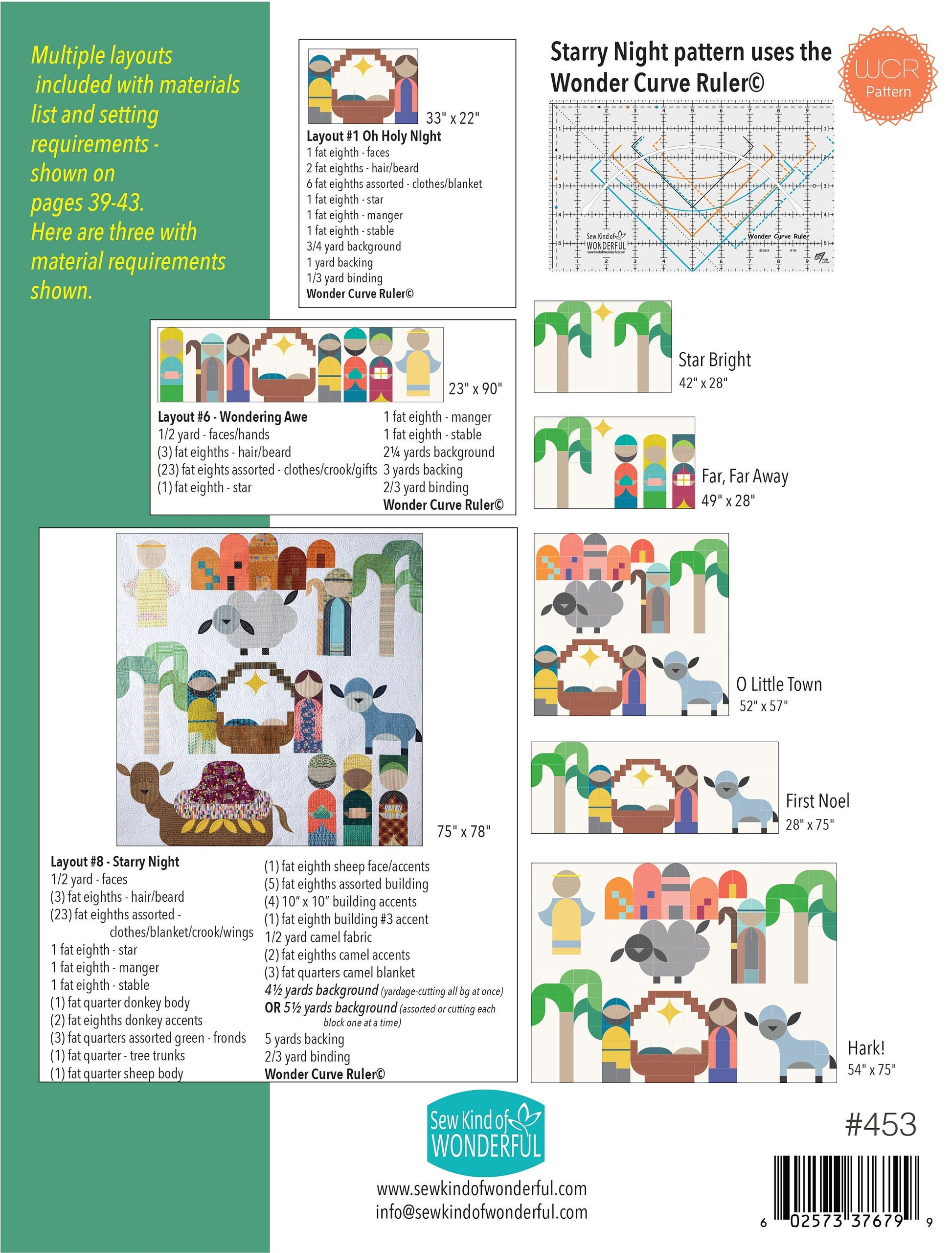 Starry Night Quilt Pattern Book, Sew Kind of Wonderful SKW453, Christmas Xmas Nativity Quilt Pattern, Baby Jesus Quilt, Wonder Curve Ruler