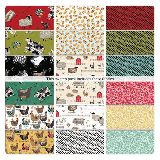 On the Farm 5" Squares OOP, Benartex ONFR5PK, 5" Precut Whimsical Farm Animals Fabric Squares, Terry Runyan