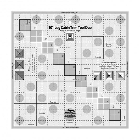 10" Log Cabin Trim Tool Duo, Creative Grids CGRJAW10, Quilting Ruler Tool, Non-Slip Ruler, Log Cabin Ruler