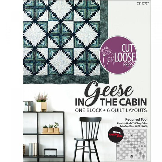 Geese in the Cabin Quilt Pattern, Cut Loose Press Plus CLPPLUSCAM001, Creative Grids 10" Log Cabin Duo, Log Cabin Pineapple Quilt Pattern