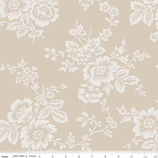 108" Buttercup Blooms - Taupe Cream Floral Wide Quilt Back Fabric, Riley Blake WB11158-Taupe, Wide Quilt Backing Fabric