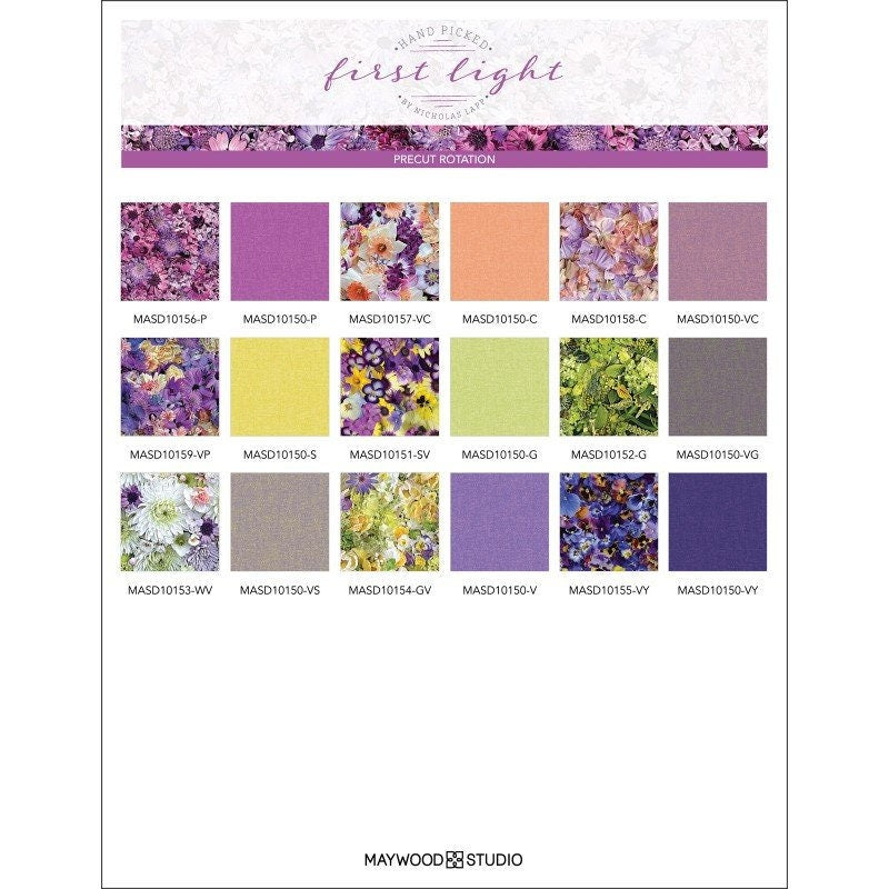 Hand Picked First Light OOP Charm Pack, Maywood Studio CP-MASHPFL, Precut 5" Multicolored Realistic Floral Charm Pack Fabric Squares