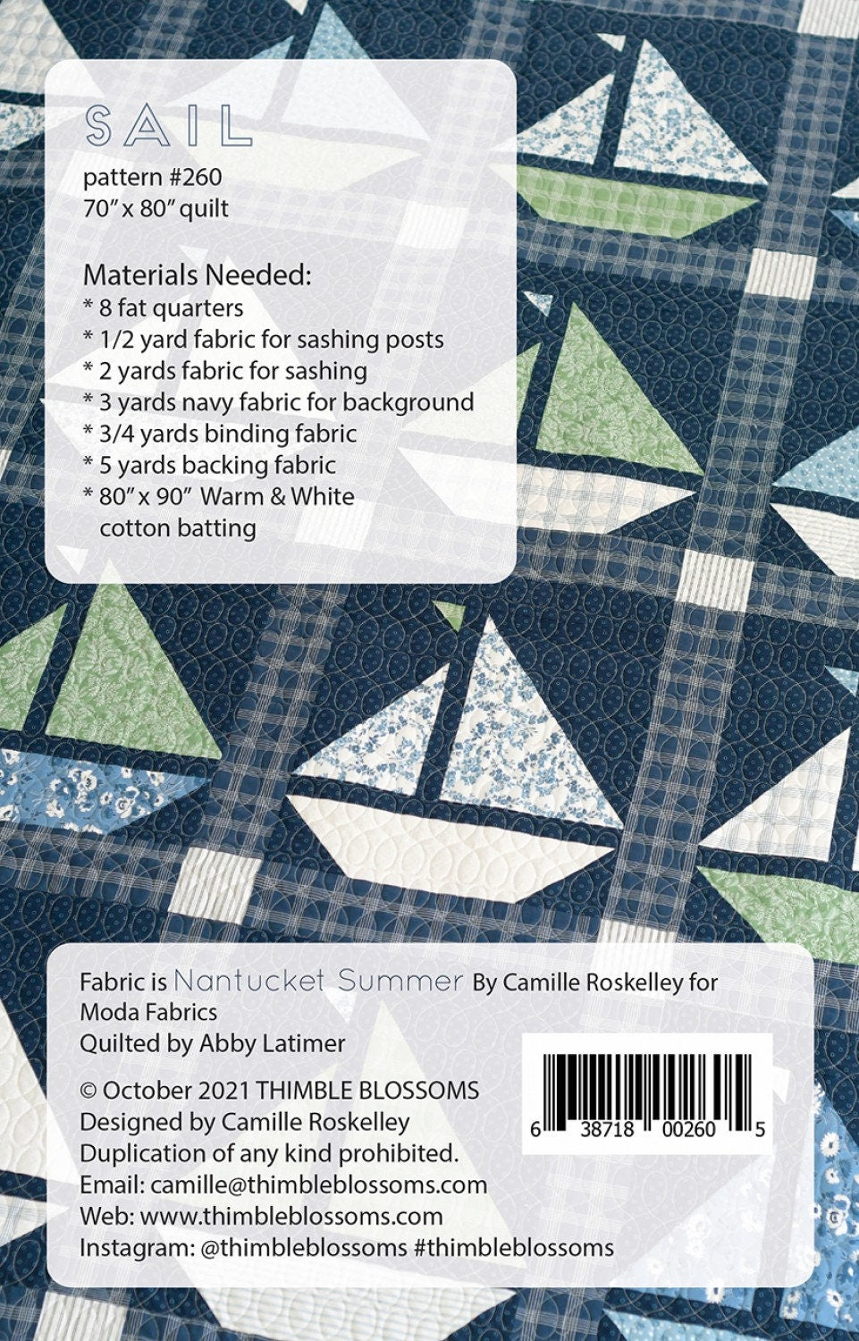 Sail Quilt Pattern, TB260, Fat Quarter Friendly, Sailboat Sailing Throw Quilt Blanket Pattern, Thimble Blossoms