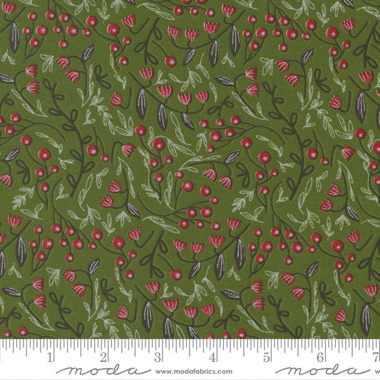 REMNANT 24" of Merrymaking - Winter Berries Floral Red Green Metallic Fabric, Moda 48344 14M, Christmas Xmas Quilt Fabric, Gingiber