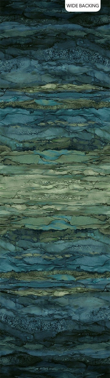 REMNANT 2 Yards 13" of 108" Bliss Ombre Ensemble - Teal Green Tonal Stripe Wide Back Fabric, Northcott B24345-77 Blue Spruce, Quilt Backing