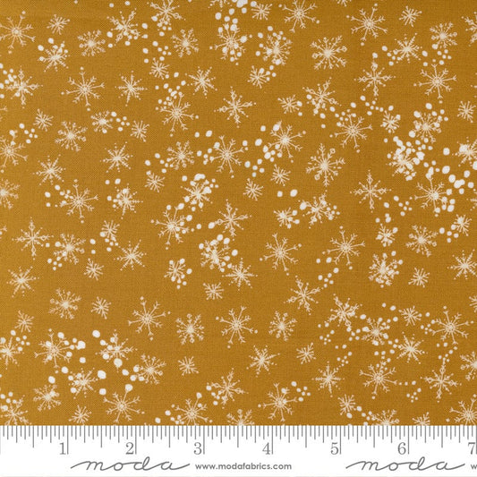 REMNANT 28" of Cheer and Merriment Brass Gold Snowflake Fabric, Moda 45535 15, Quilting Cotton, Fancy That Design House