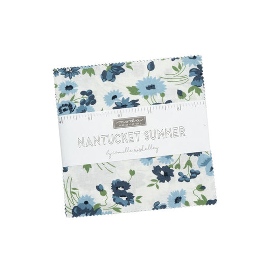 Nantucket Summer 5" Charm Pack, Moda 55260PP, Blue Green Floral Charm Pack Fabric, 5" Precut Fabric Squares, Camille Roskelley