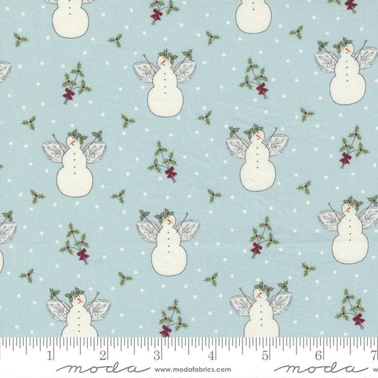 REMNANT 34" of I Believe in Angels - Snowmen Angels on Blue Fabric, Moda 3000 14 Frosty Morning, Christmas Xmas Cotton Quilt Fabric