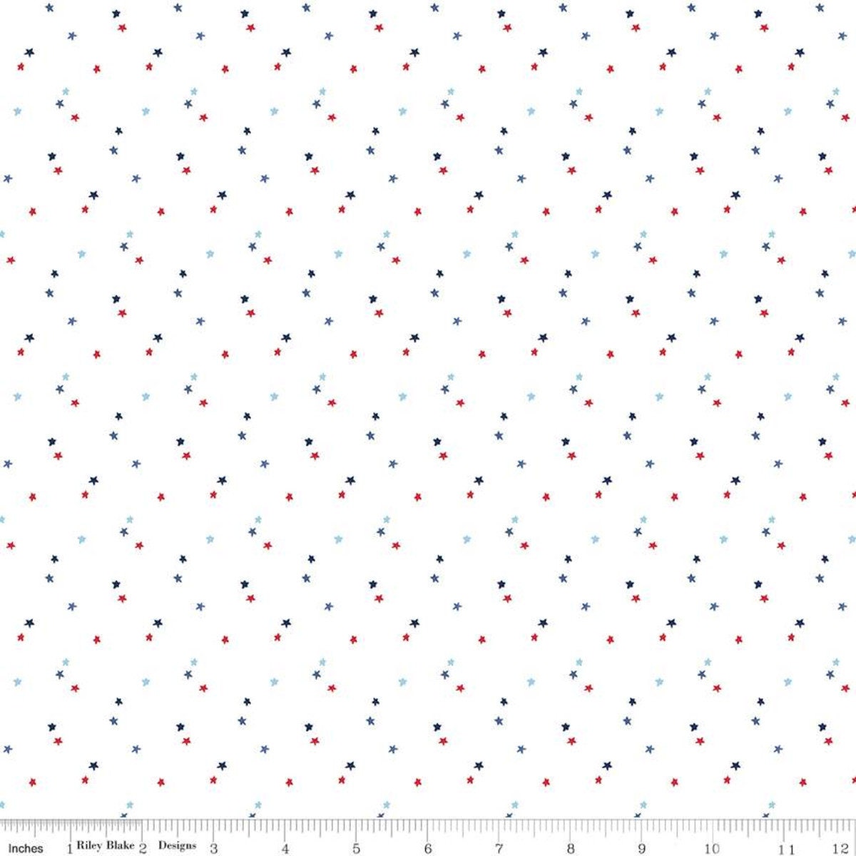 REMNANT 1 Yard 7" OF Patriotic Stars Polka Dot Fabric, Riley Blake C657-White, Seasonal Basics Patriotic Blender Background Cotton Fabric
