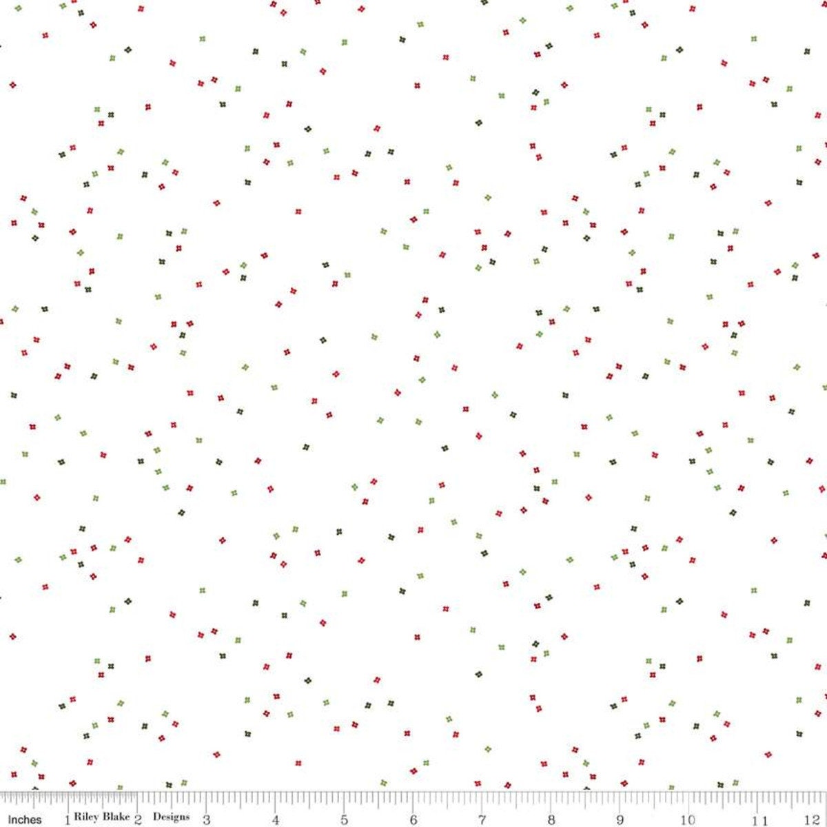 REMNANT 31" of Christmas Polka Dot Fabric, Riley Blake C730-SantaClaus Blossom, Xmas Blender Background Fabric, Cotton Quilt Apparel Fabric