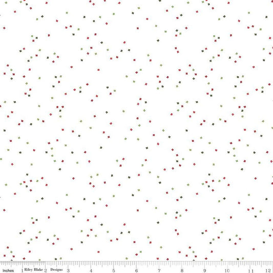 REMNANT 31" of Christmas Polka Dot Fabric, Riley Blake C730-SantaClaus Blossom, Xmas Blender Background Fabric, Cotton Quilt Apparel Fabric