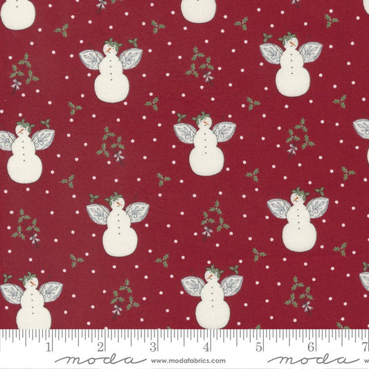 REMNANT 35" of I Believe in Angels - Snowmen Angels on Red Fabric, Moda 3000 12 Cardinal, Christmas Xmas Cotton Quilt Fabric