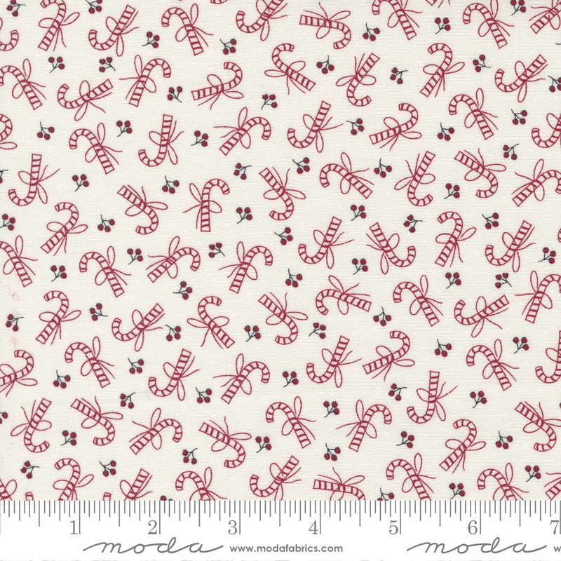 REMNANT 1 Yard 10" of I Believe in Angels - Candy Canes on Cream Fabric, Moda 3001 11 Snow, Christmas Xmas Cotton Quilt Fabric