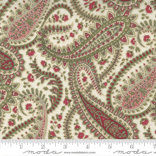 REMNANT 35" of Poinsettia Plaza - Christmas Paisley Floral Cream Fabric, Moda 44292 11, 3 Sisters, Quilting Apparel Cotton Fabric