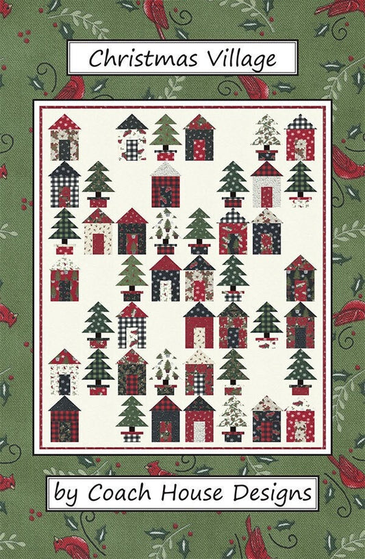 Christmas Village Quilt Pattern, Coach House Designs CHD-2149, Layer Cake Friendly, Christmas Xmas Houses Trees Lap Throw Quilt Pattern