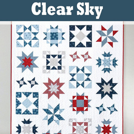 Clear Sky Sampler Quilt Pattern, A Bright Corner AKBC337, Yardage Friendly Stars Sampler Throw Quilt Pattern, Andy Knowlton,