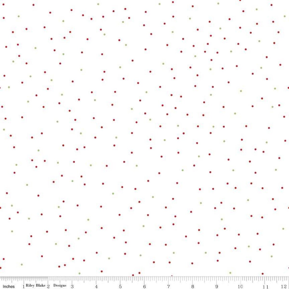 Christmas Polka Pin Dot Fabric, Riley Blake C705-Christmas Pin Dot, Red Green Dots on White Blender Background Cotton Fabric, By the Yard
