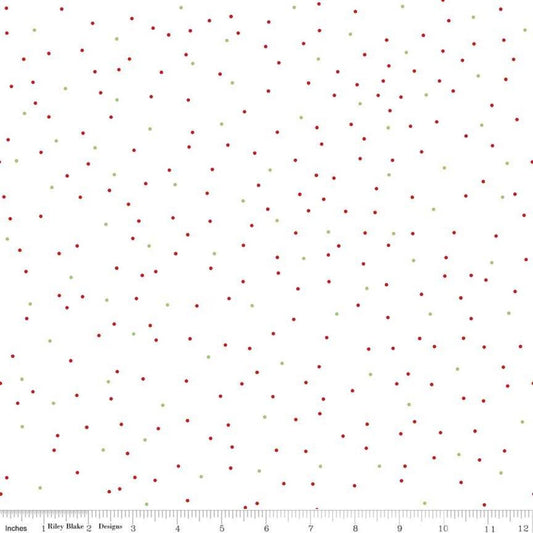 REMNANT 35" of Christmas Polka Pin Dot Fabric, Riley Blake C705-Christmas Pin Dot, Red Green Dots on White Blender Background Cotton Fabric