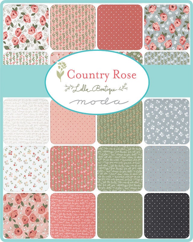 Country Rose 5" Charm Pack OOP, Moda 5170PP, 5" Precut Roses Floral Charm Pack Fabric Squares, Lella Boutique