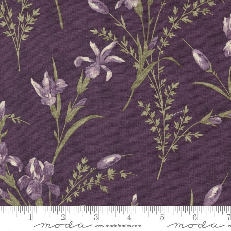 DESTASH Iris and Ivy Charm Pack, Moda 2250PP, 5" Precut Purple Green Tan Floral Cotton Quilt Fabric Squares, Jan Patek