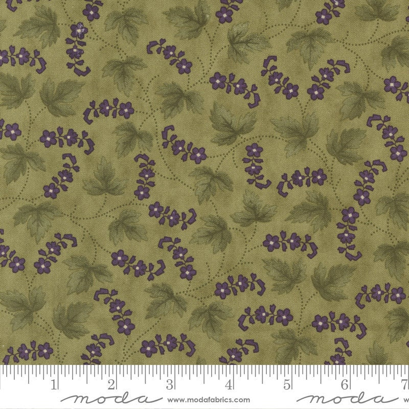 DESTASH Iris and Ivy Charm Pack, Moda 2250PP, 5" Precut Purple Green Tan Floral Cotton Quilt Fabric Squares, Jan Patek