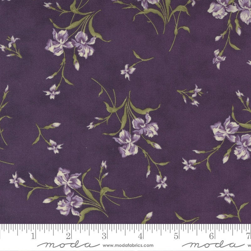 DESTASH Iris and Ivy Charm Pack, Moda 2250PP, 5" Precut Purple Green Tan Floral Cotton Quilt Fabric Squares, Jan Patek