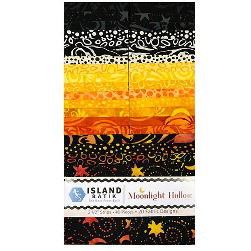 Moonlight Hollow Strip Pack, Island Batik, 2.5" Precut Halloween Fall Crows Pumkins Batik Fabric Strips