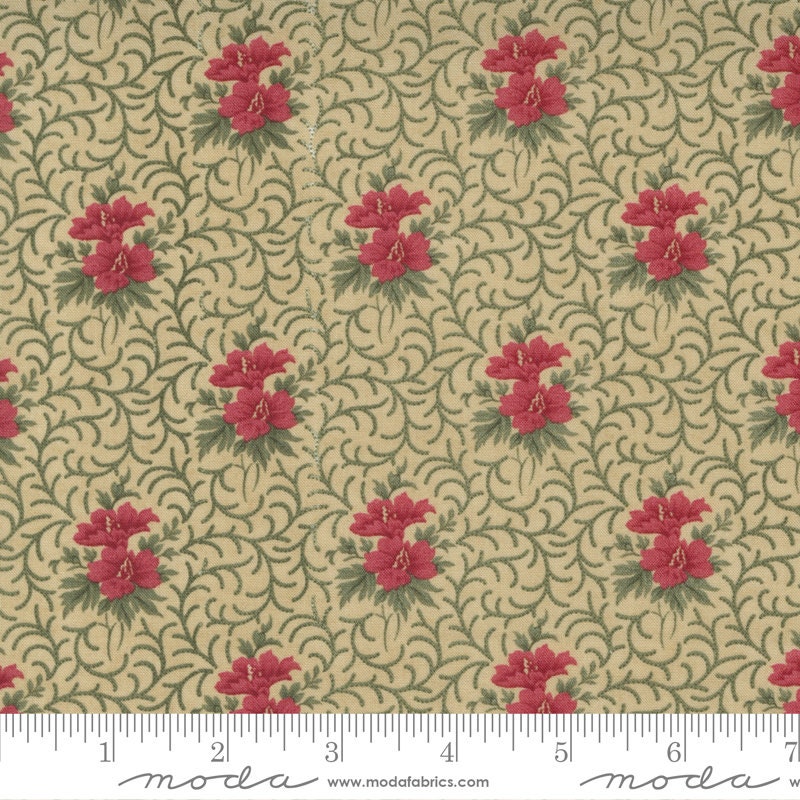 Poinsettia Plaza Charm Pack, Moda 44290PP, Precut 5" Charm Pack Fabric Squares, Paisley Floral Christmas Fabric, Shabby Chic, 3 Sisters