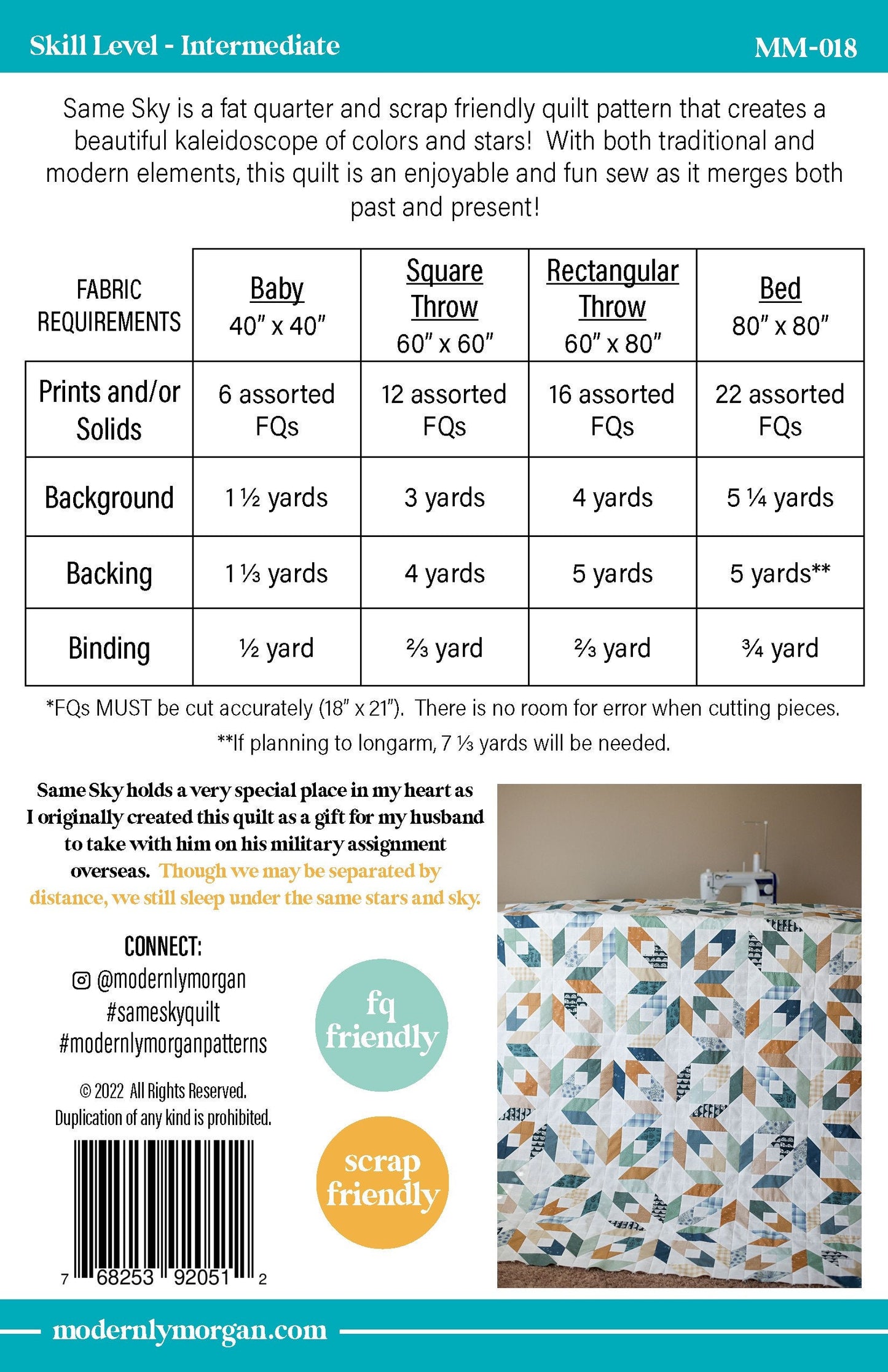 Same Sky Quilt Pattern, Modernly Morgan MM-018, Fat Quarter FQ Scrap Friendly Star Baby Throw Bed Quilt Pattern, Morgan McCollough