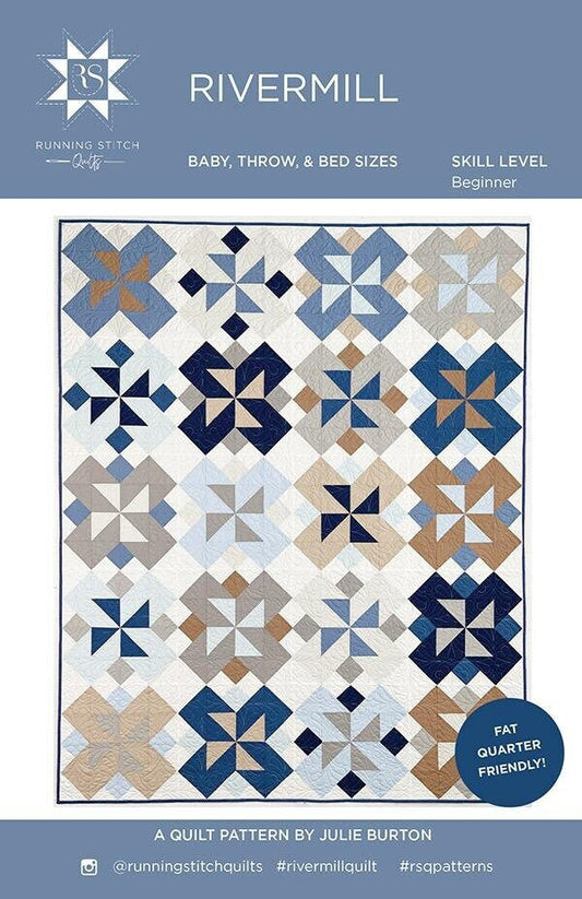 LAST CALL Rivermill Quilt Pattern, Running Stitch Quilts RSQ111, FQ Quarter Beginner Friendly Quilt, Baby Throw Bed Quilt Pattern