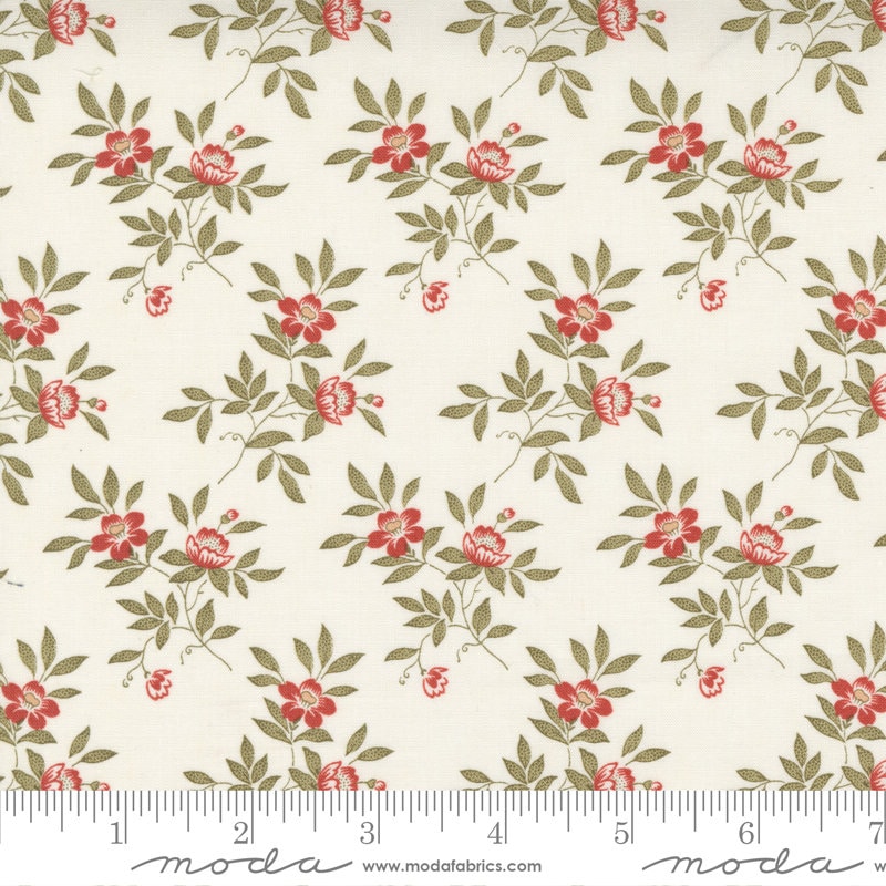 REMNANT 31" of Rendezvous - Roses on Off-White Floral Fabric, Moda 44304 11 Porcelain, Small Floral Fabric, 3 Sisters