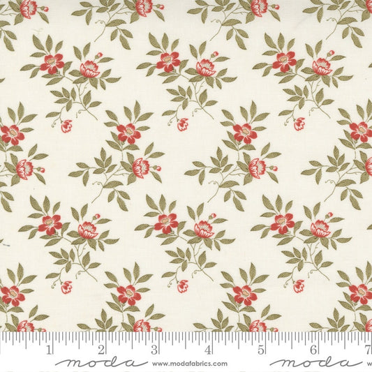 REMNANT 31" of Rendezvous - Roses on Off-White Floral Fabric, Moda 44304 11 Porcelain, Small Floral Fabric, 3 Sisters