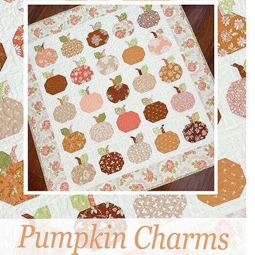 Pumpkin Charms Quilt Pattern, The Pattern Basket TPB2205, Charm Pack Friendly Patchwork Pumpkins Wall Table Topper Quilt Pattern
