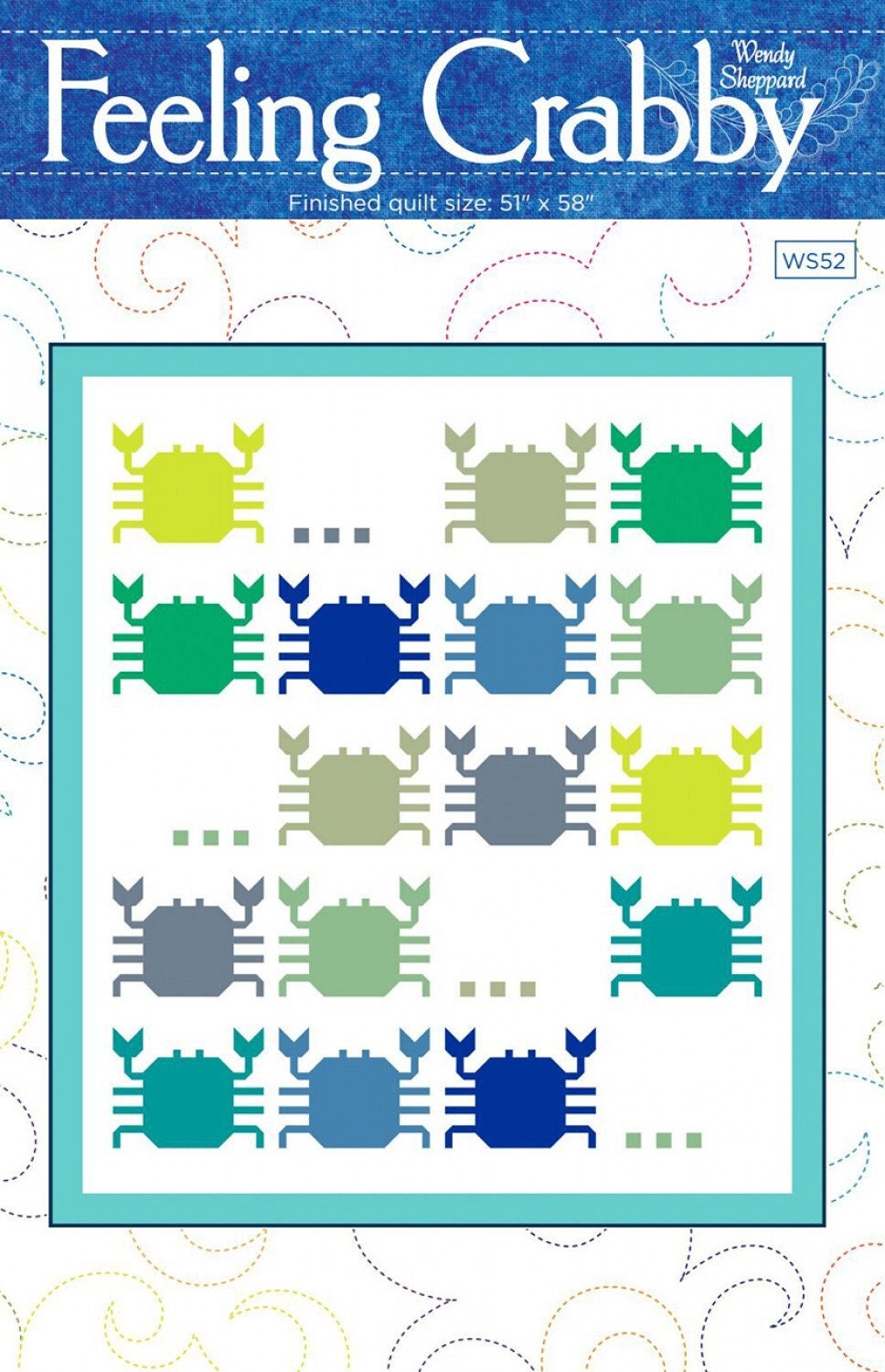 Feeling Crabby Quilt Pattern, Wendy Sheppard WS52, Fat Quarter FQ Friendly Crabs Lap Baby Quilt Pattern, Gender Neutral Quilt