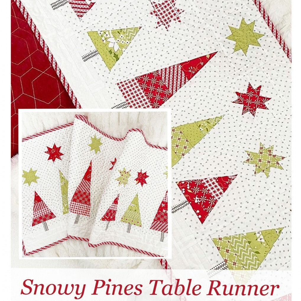 Snowy Pines Table Runner Quilt Pattern, The Pattern Basket TPB2209, Fat Eighths F8 Friendly, Christmas Xmas Tree Table Quilt Pattern