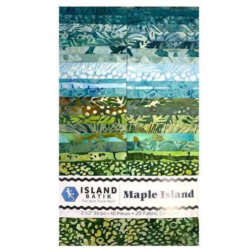 Island Batik Maple Island Strip Pack, Batik Jelly Roll, 2.5" Precut Fabric Strips, Green Blue Batik Fabric Strips