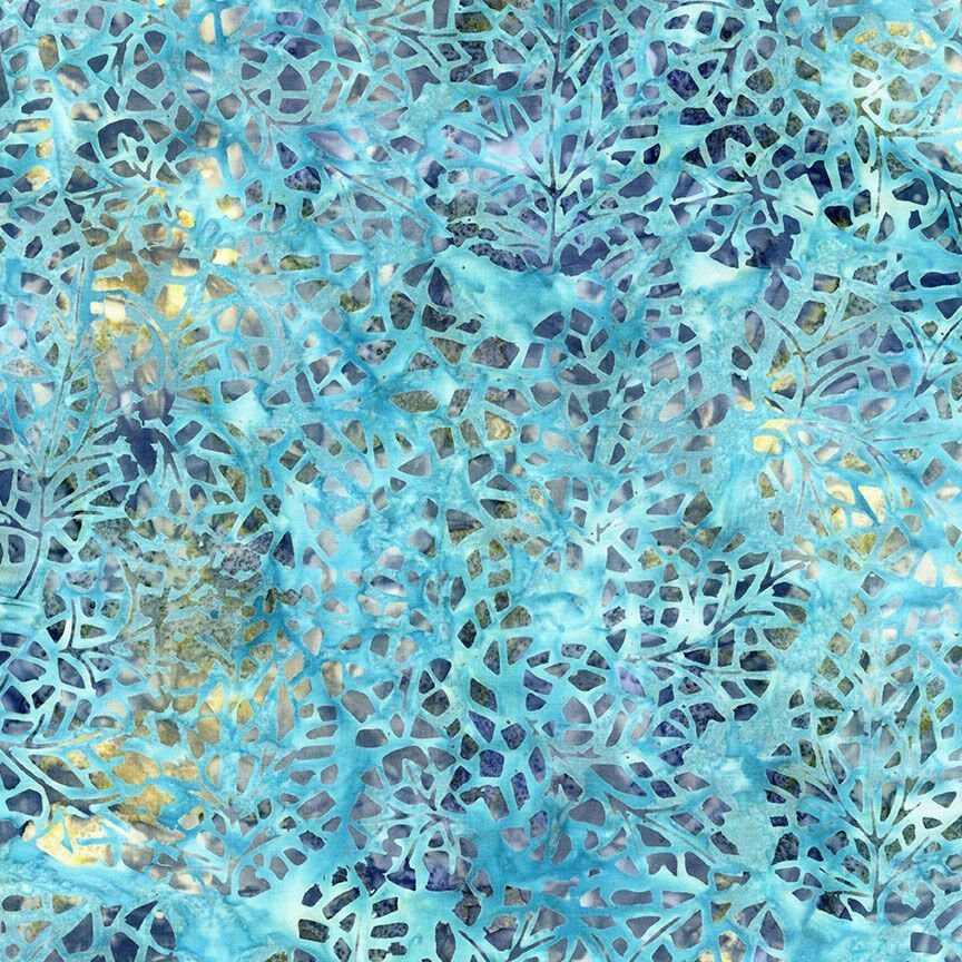 108" XTONGA - Aqua Navy Leaf Batik Wide Quilt Back Fabric, Timeless Treasures B1937 Mountain, Crackle Leaf Wide Backing Fabric, By the Yard