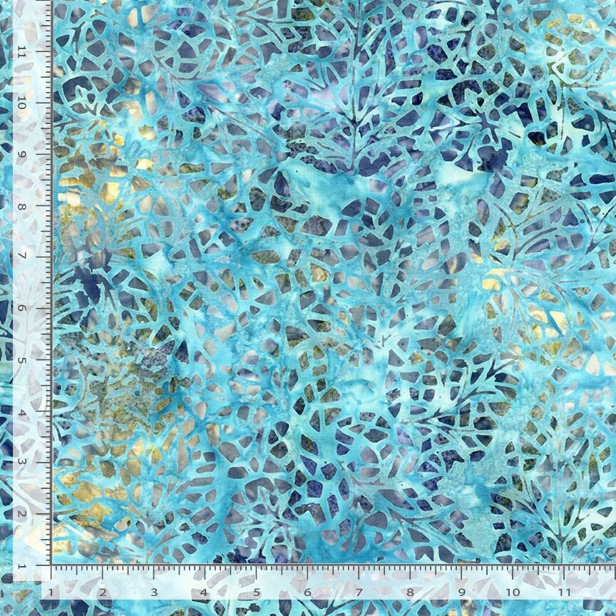 108" XTONGA - Aqua Navy Leaf Batik Wide Quilt Back Fabric, Timeless Treasures B1937 Mountain, Crackle Leaf Wide Backing Fabric, By the Yard